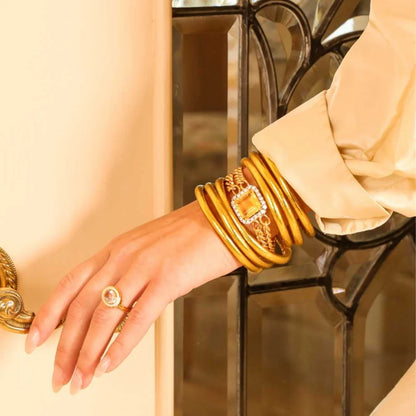 Budha Girl All Weather Bangles in Gold | Set of 9 | Medium