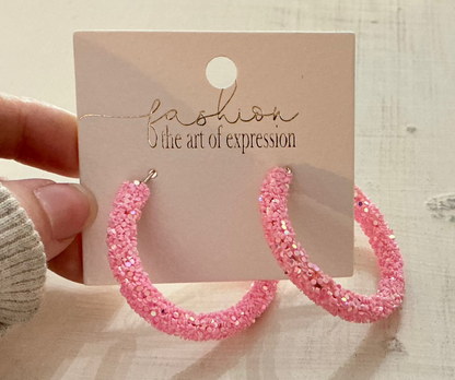 Large Pink Sequin Hoops
