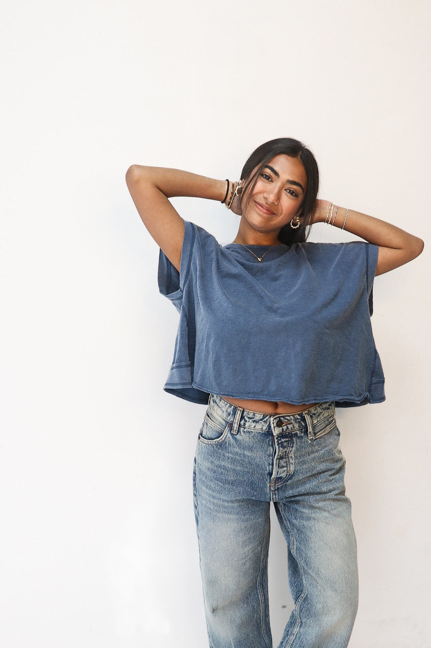 Casual Open Back Tee in Navy