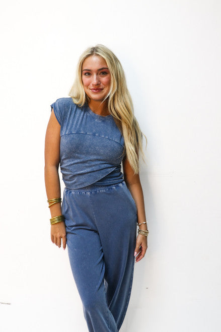 Mineral Washed Jogger Set in Navy