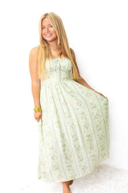 Mint Floral Peasant Maxi Dress