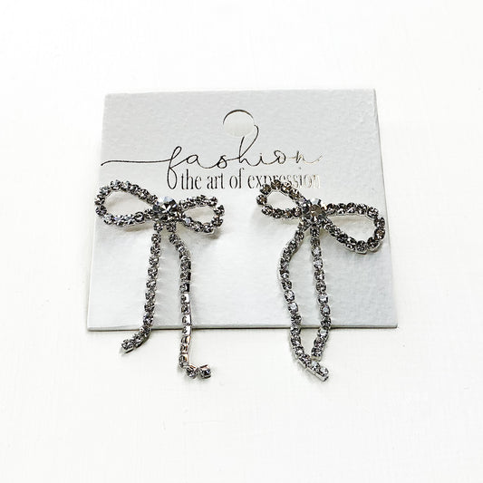 Diamond Bow Dangling Studs