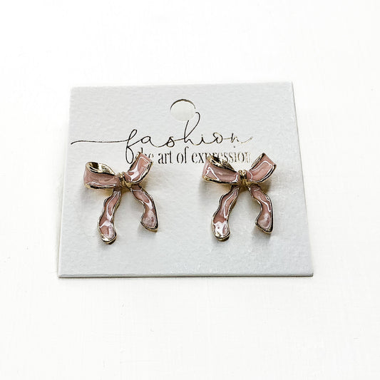 Dainty Pink Bow Studs