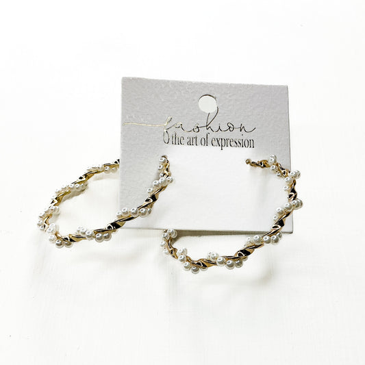 Gold Branching Pearl Hoops