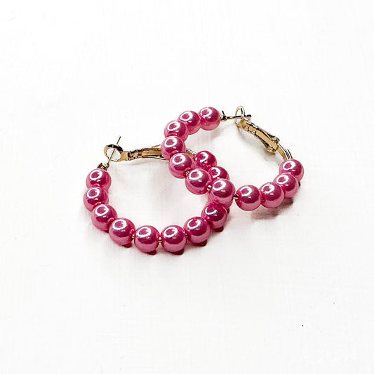 Pink Pearl Hoops