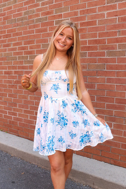 Blue Floral Mini Dress