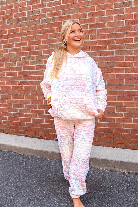 Quilted Floral Joggers in Pink