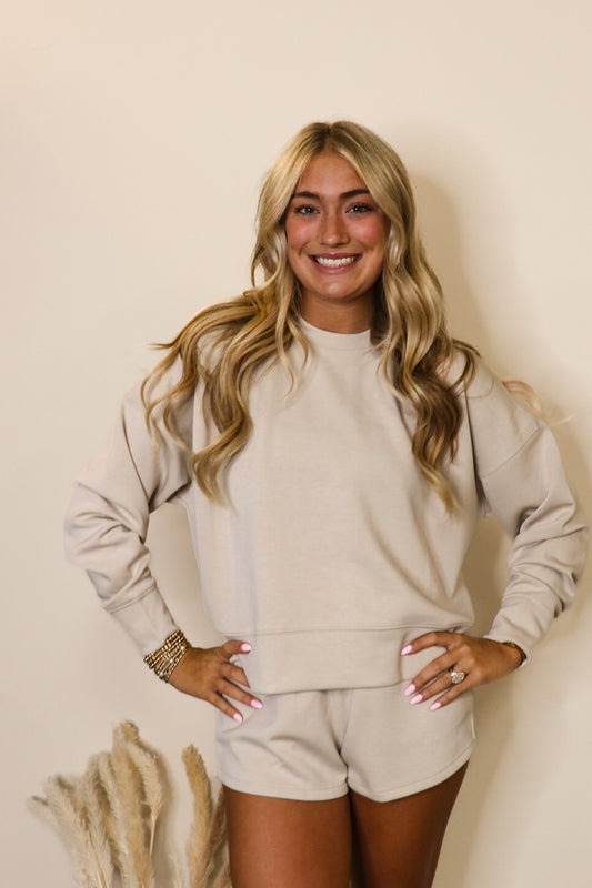 Modal Long Sleeve Top in Sand Beige