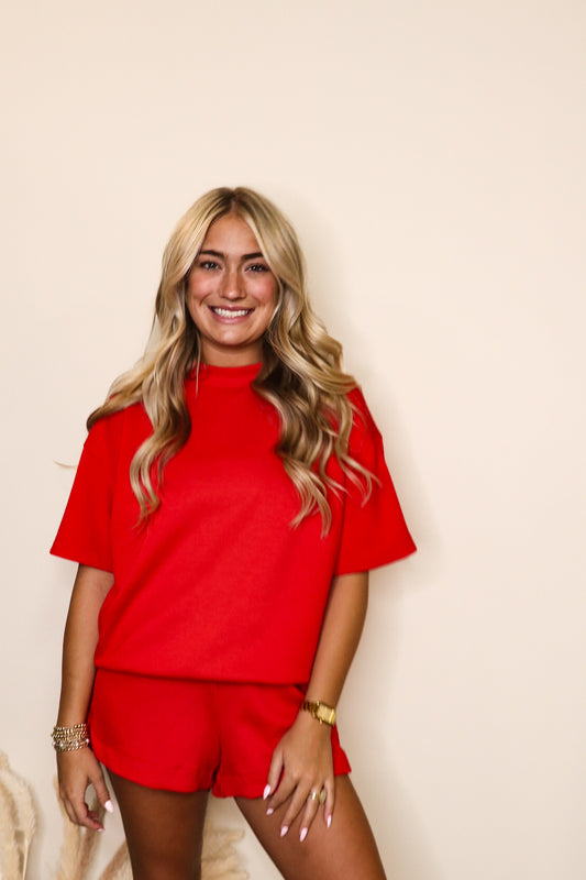 Modal Mock Neck Top in Ruby