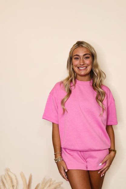 Modal Mock Neck Top in Candy Pink