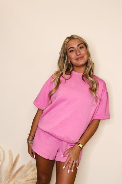 Modal Mock Neck Top in Candy Pink