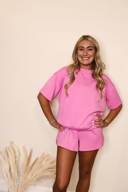 Modal Mock Neck Top in Candy Pink