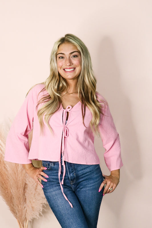Baby Pink Front Tie Top