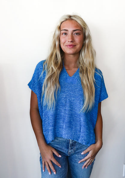 The Isabelle Cap Sleeve Summer Sweater in Blue