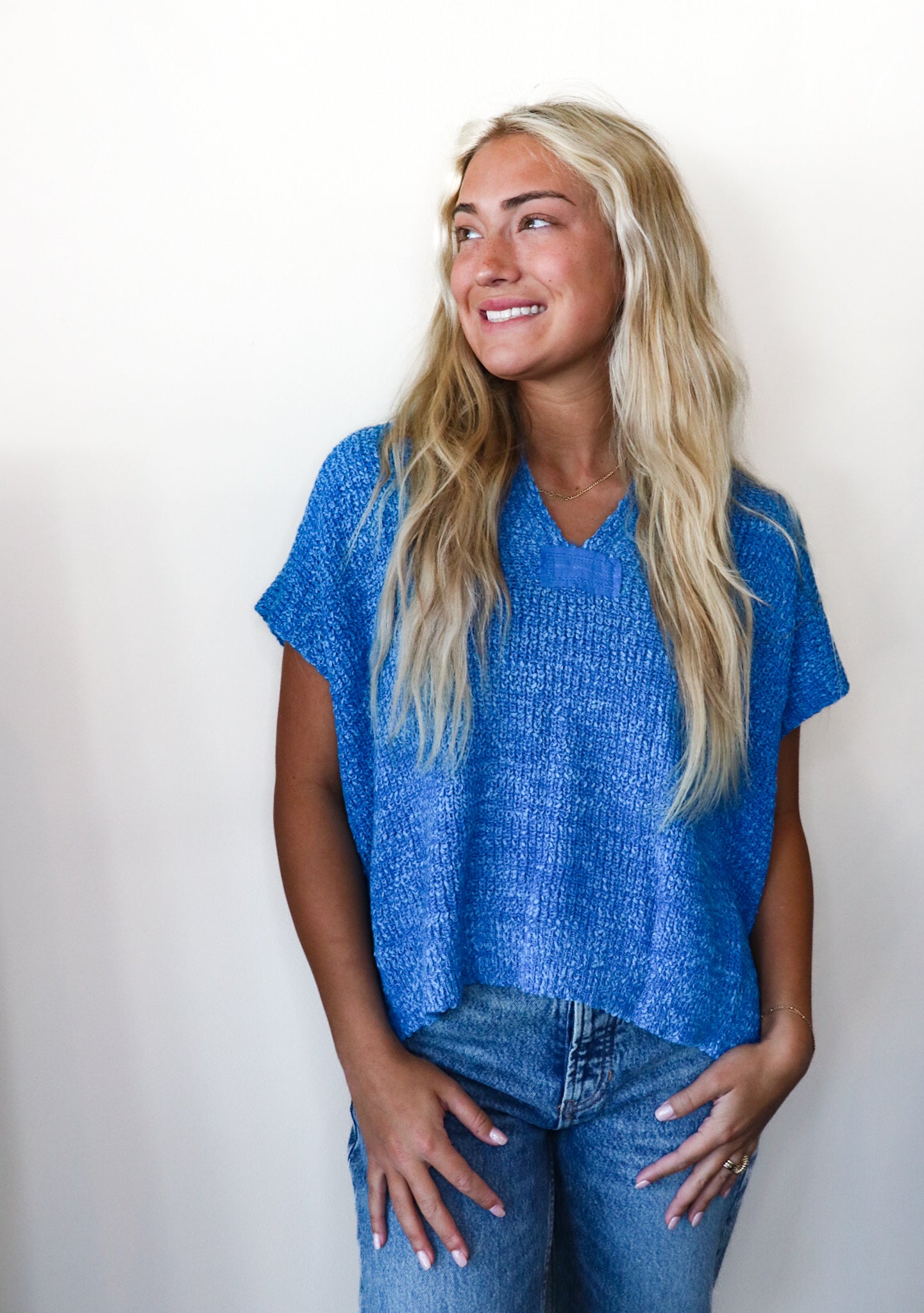 The Isabelle Cap Sleeve Summer Sweater in Blue