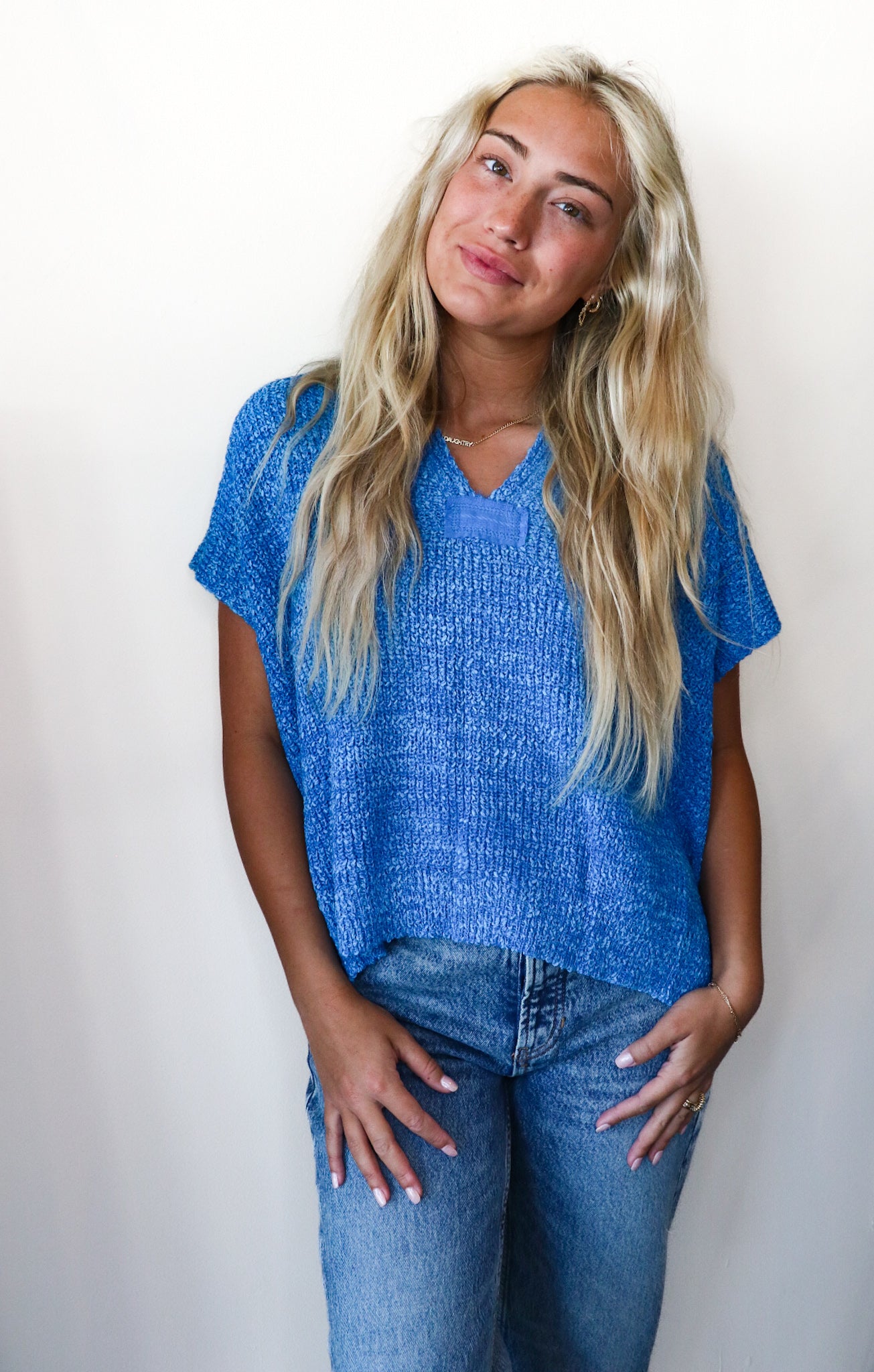 The Isabelle Cap Sleeve Summer Sweater in Blue