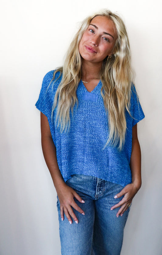 The Isabelle Cap Sleeve Summer Sweater in Blue