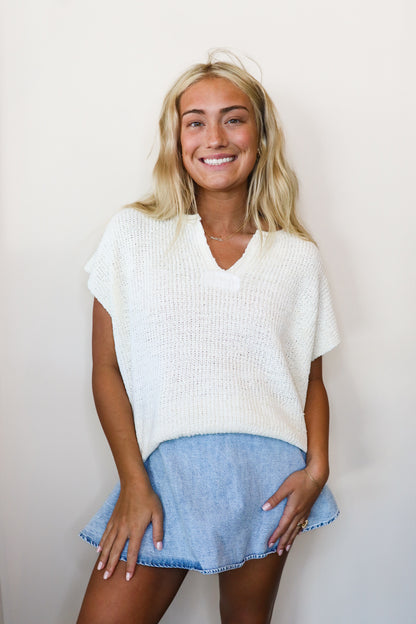 The Isabelle Cap Sleeve Summer Sweater in Ivory