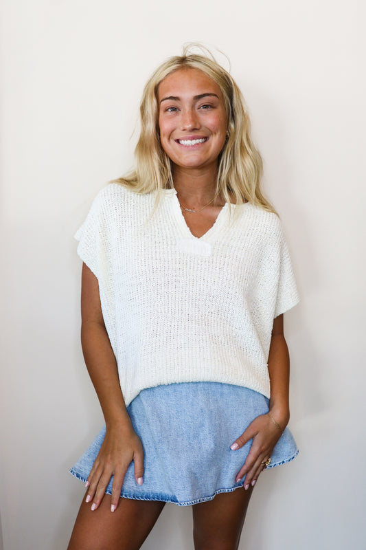 The Isabelle Cap Sleeve Summer Sweater in Ivory