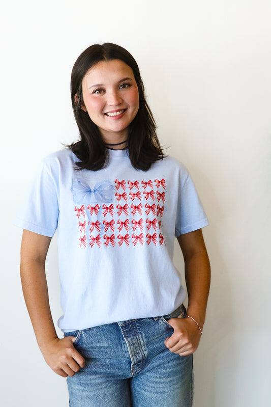 Bow American Flag Blue Comfort Colors Tee