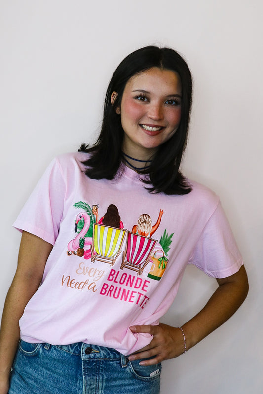 Every Blonde Needs a Brunette Blossom Pink Comfort Colors Tee