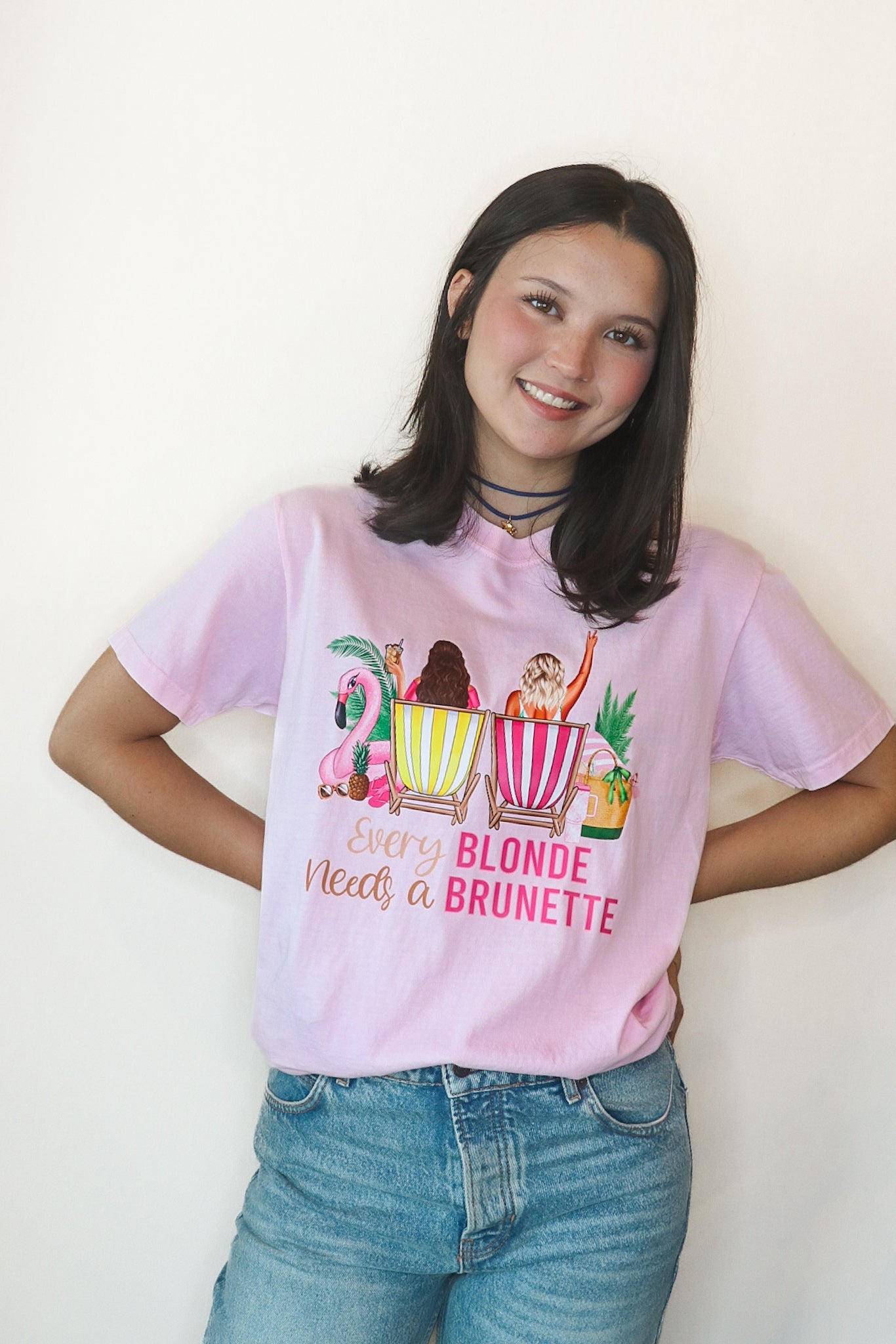 Every Blonde Needs a Brunette Blossom Pink Comfort Colors Tee