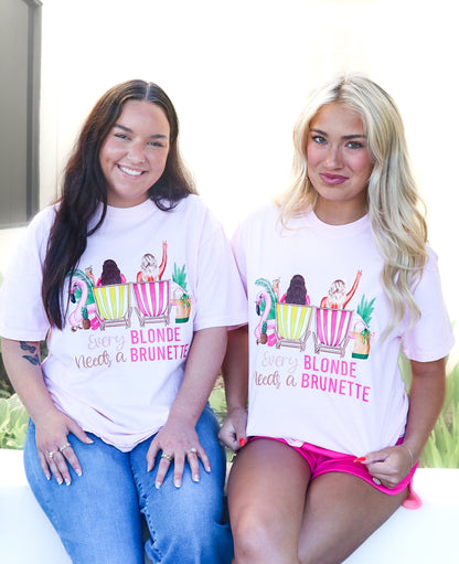 Every Blonde Needs a Brunette Blossom Pink Comfort Colors Tee