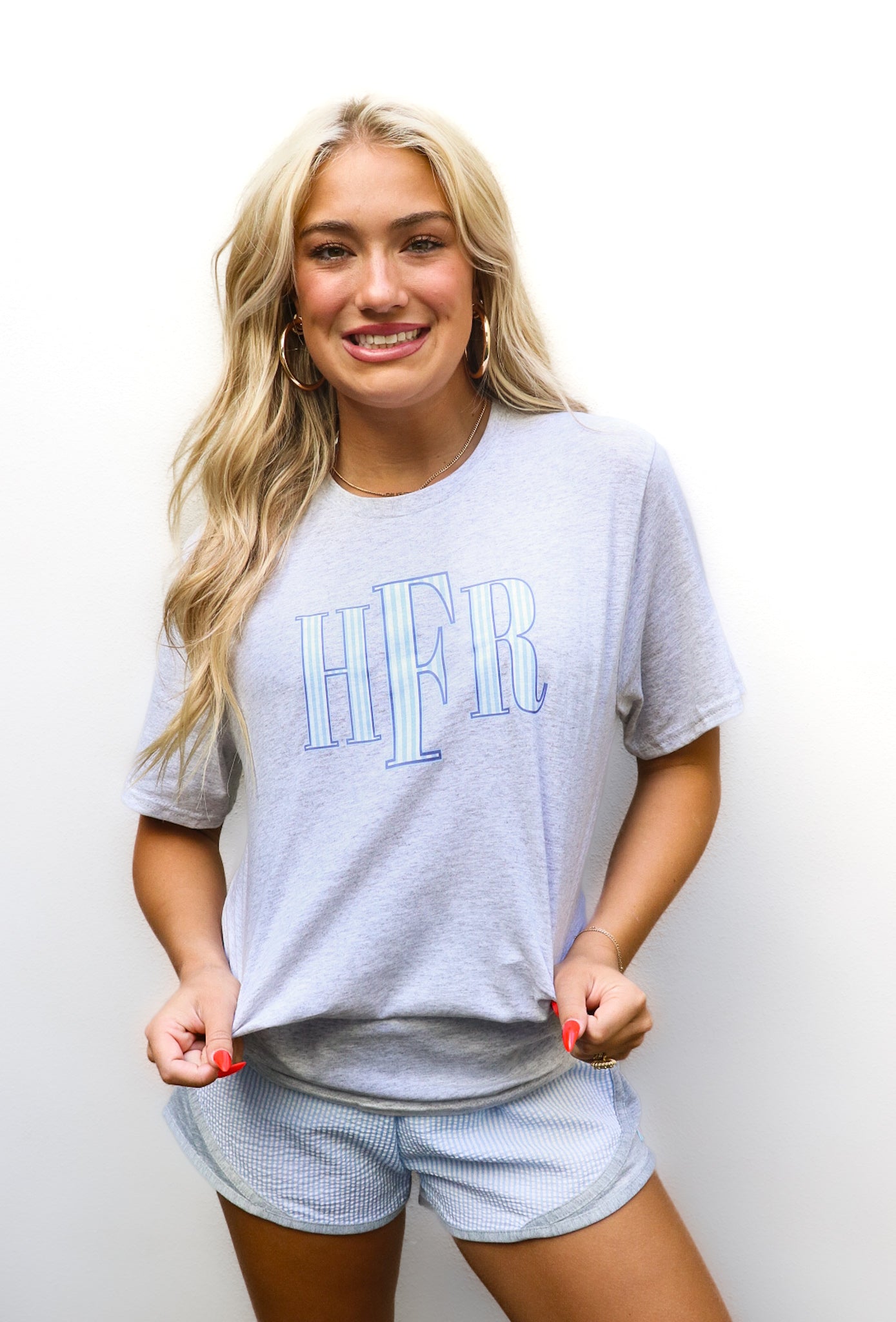 Heather Gray Stripe Monogram Tee