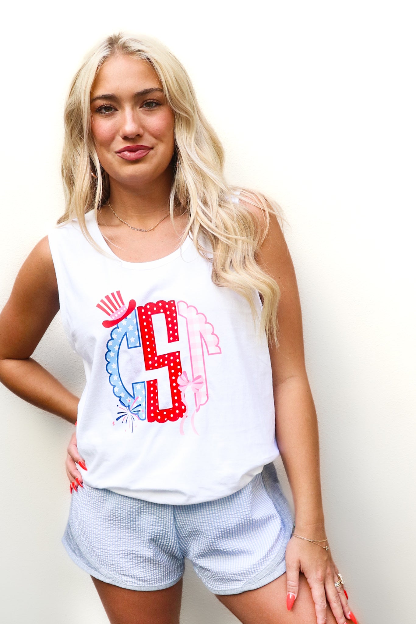 July 4th Monogrammed White Comfort Colors Tank