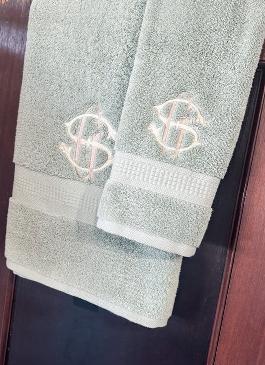 Monogram Luxury White Bath Towel Set of 2