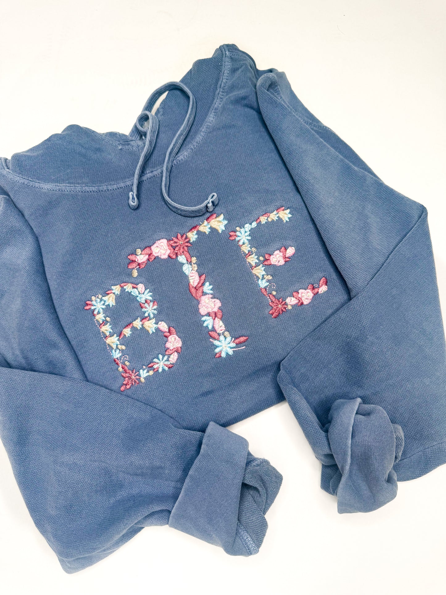 Floral Monogram Denim Comfort Colors Hoodie
