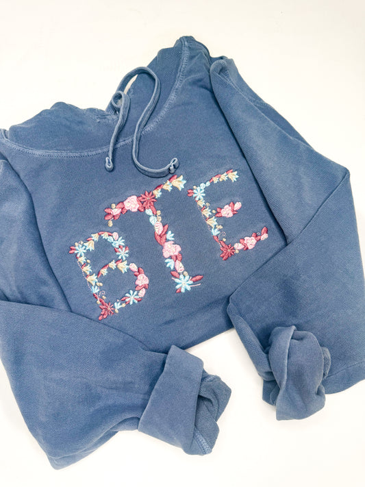 Floral Monogram Denim Comfort Colors Hoodie