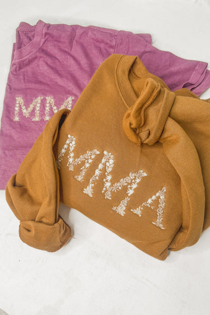 Floral Monogram Denim Comfort Colors Hoodie