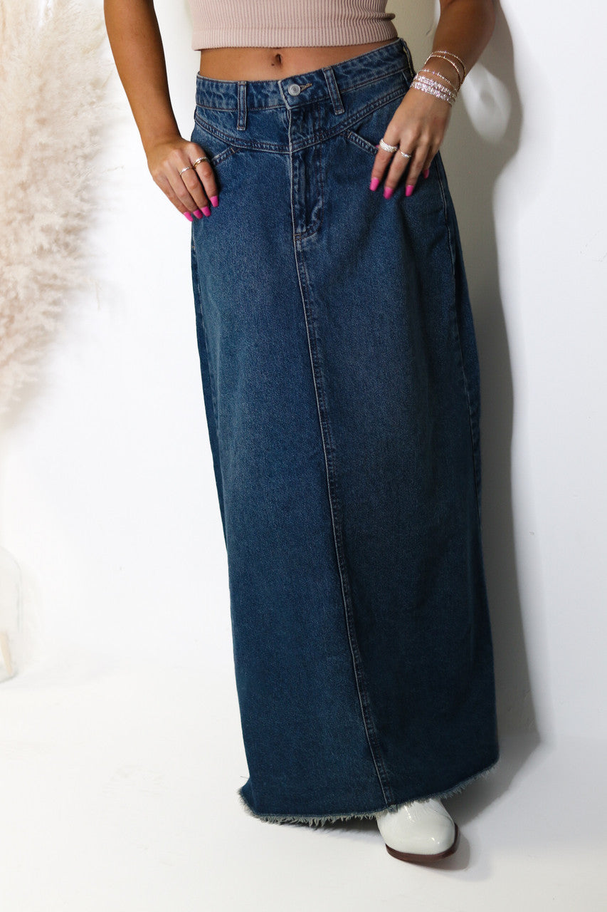 Free People Come As You Are Denim Maxi Skirt