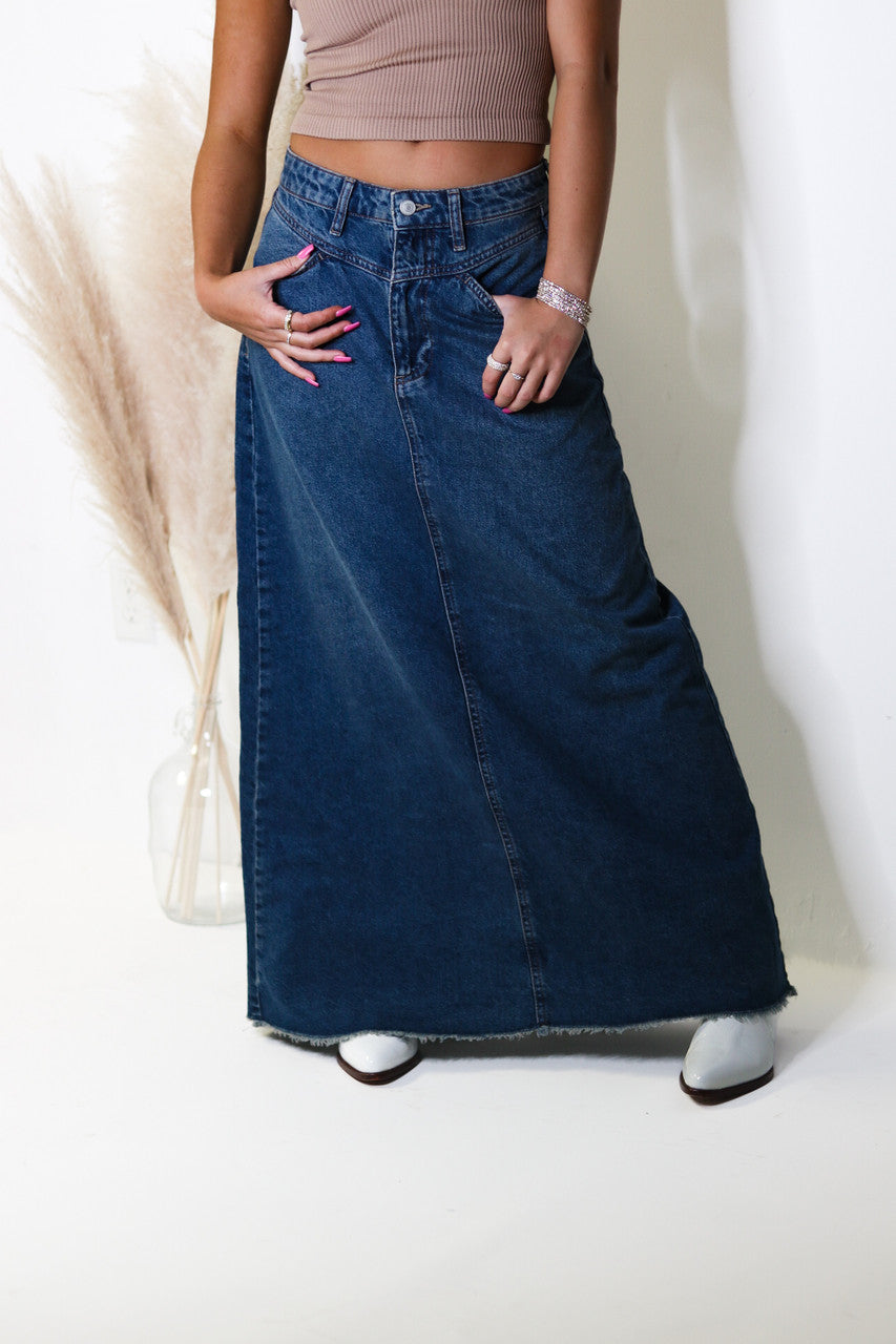 Free People Come As You Are Denim Maxi Skirt