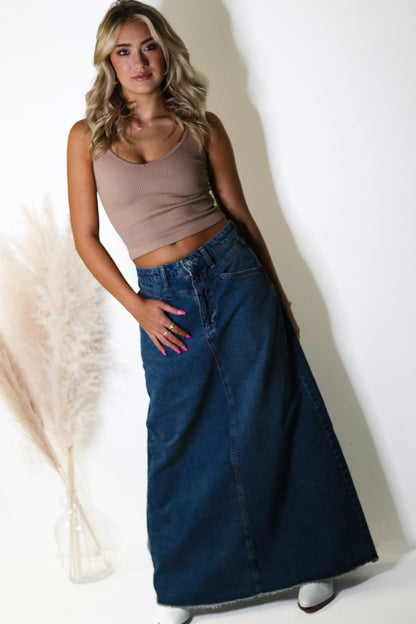Free People Come As You Are Denim Maxi Skirt