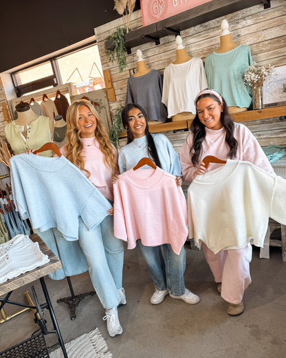 Knit Mock Neck Spring Sweater in Pastel Blue