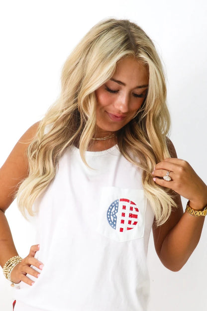 American Flag Monogram Comfort Colors Tank in White