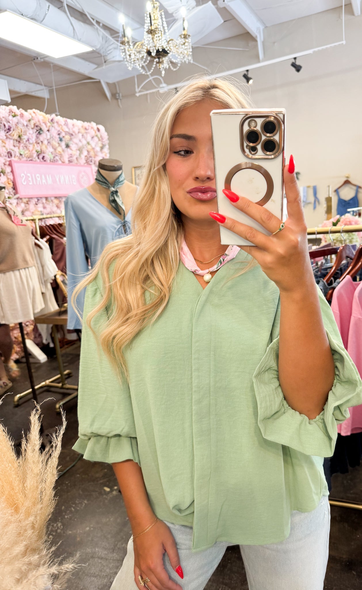 Flowy Balloon Sleeve Blouse