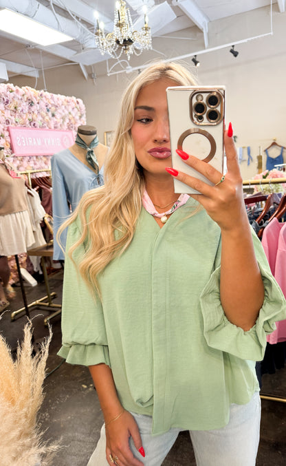 Flowy Balloon Sleeve Blouse