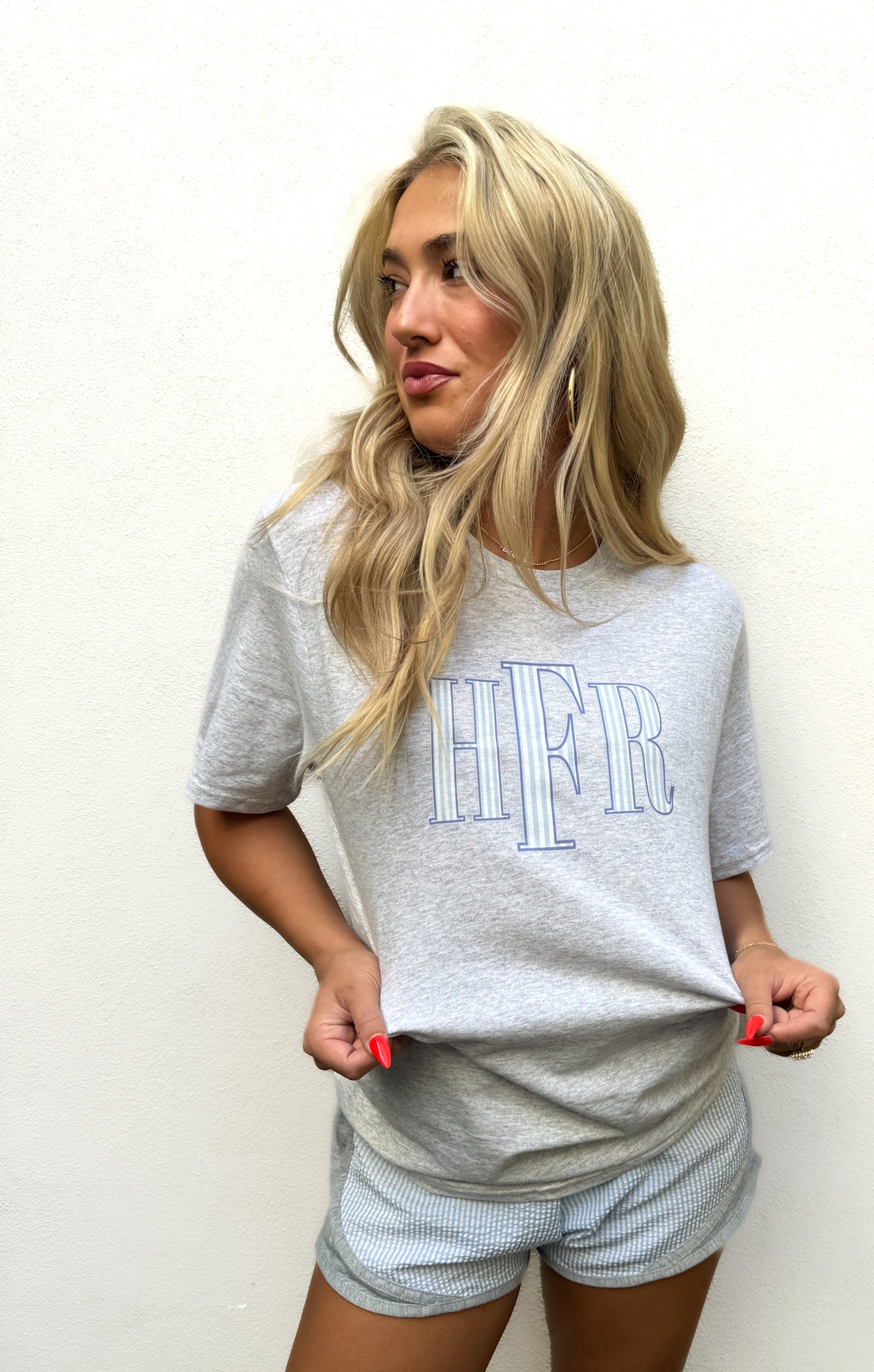 Heather Gray Stripe Monogram Tee