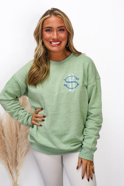 Heather Green Luxe 2 Letter Monogram Sweatshirt