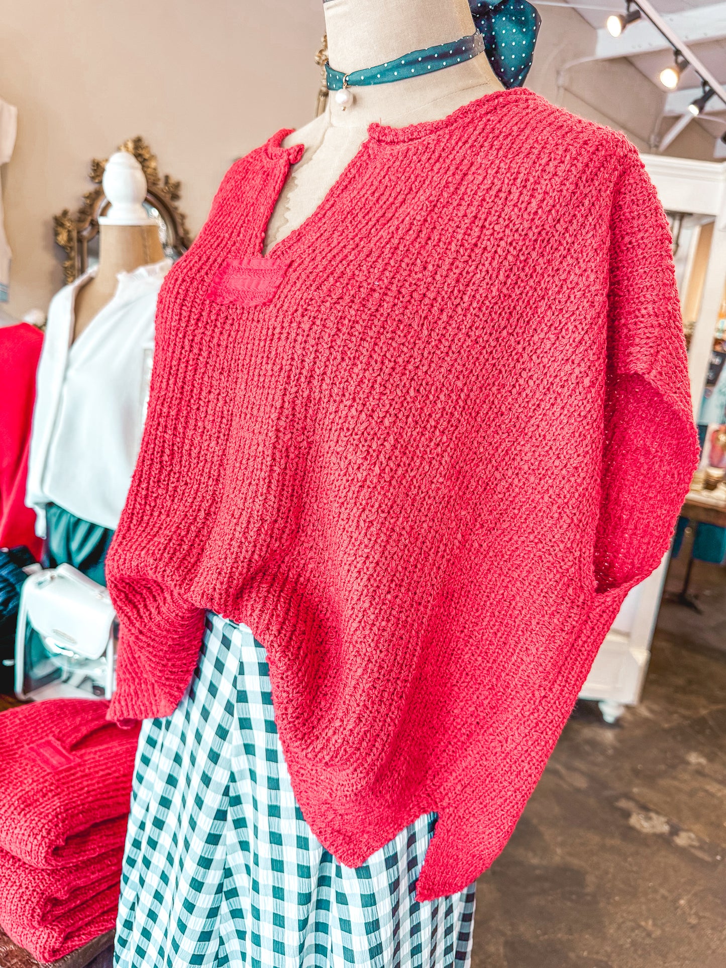 The Isabelle Cap Sleeve Summer Sweater in Red