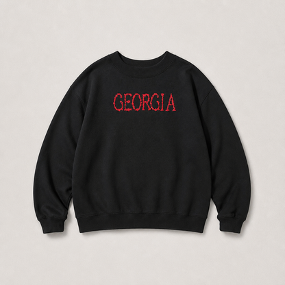 Red Floral Georgia Embroidered Black Mock Neck Sweatshirt