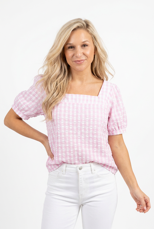 Pink Gingham Baby Doll Top