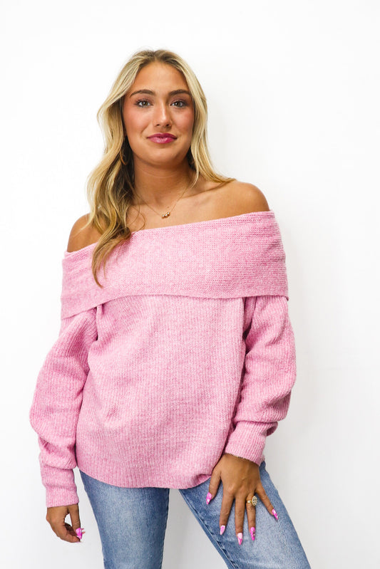 Pink Wonderland Off the Shoulder Sweater