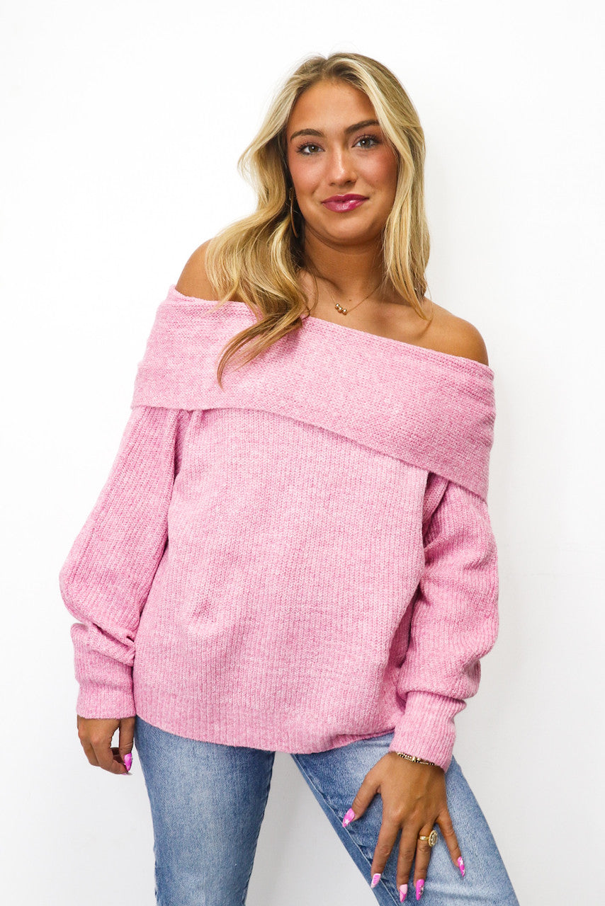 Pink Wonderland Off the Shoulder Sweater