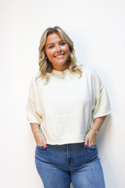 Knit Mock Neck Spring Sweater in Cream