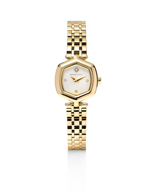 Kendra Scott Davie Watch in Gold Ivory Mother of Pearl