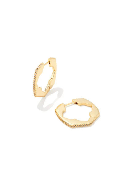 Kendra Scott Mallory Gold Huggies in White CZ